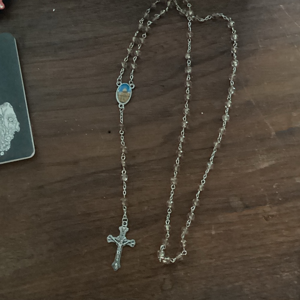 Classic Silver Rosary Necklace with Cross Pendant